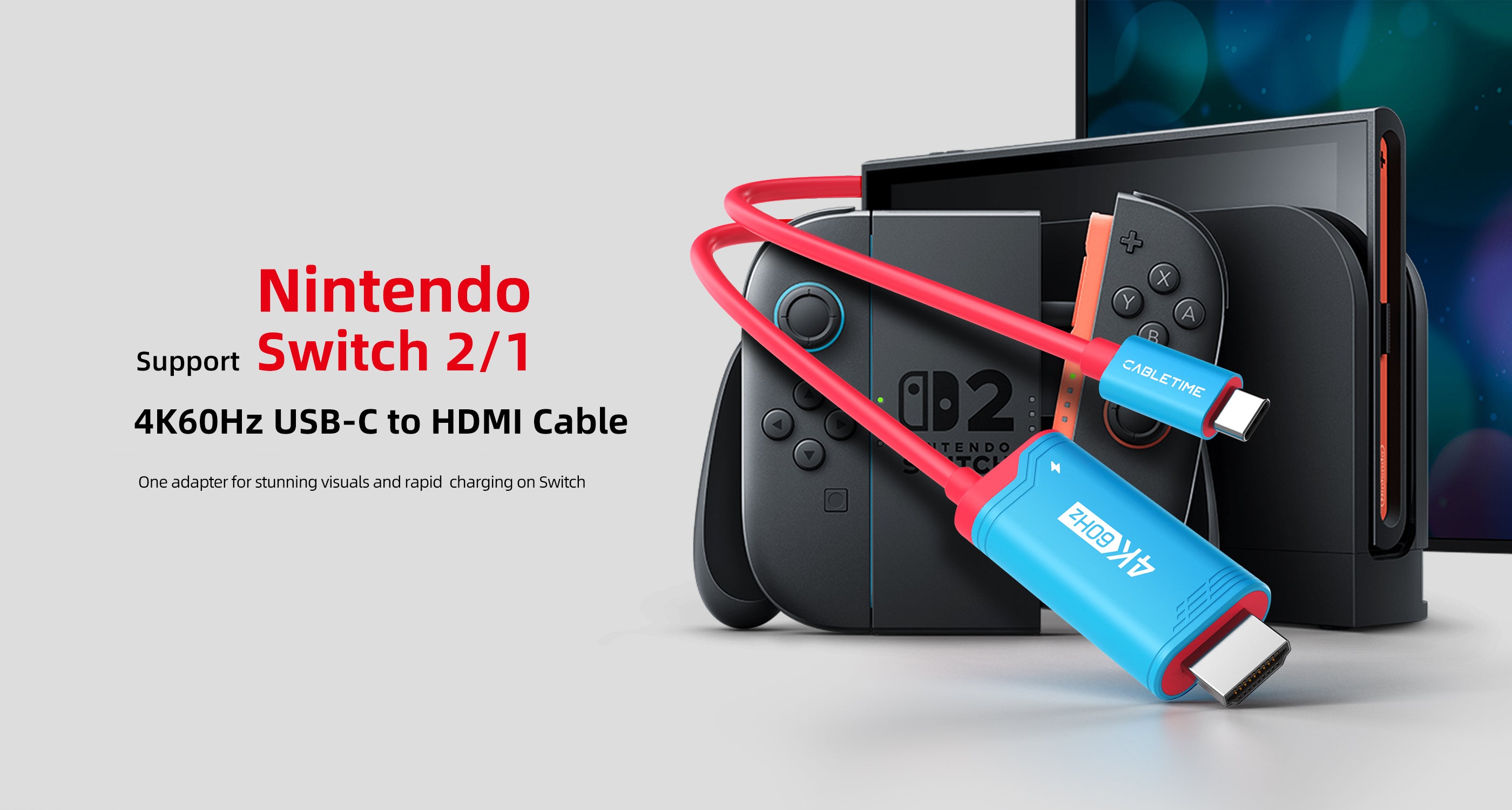 B C to HDMI Adapter Cable for Nintendo Switch 1 and Nintendo Switch 2