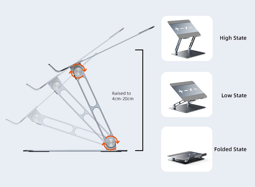 This portable foldable adjustable laptop stand allows you to smoothly raise or lower your device from 4cm to 20cm,