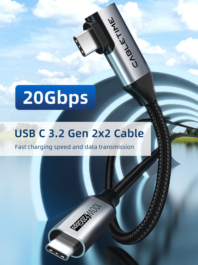 90 Degree Right Angle USB C to USB C Cable 20Gbps 100W 4K - CABLETIME