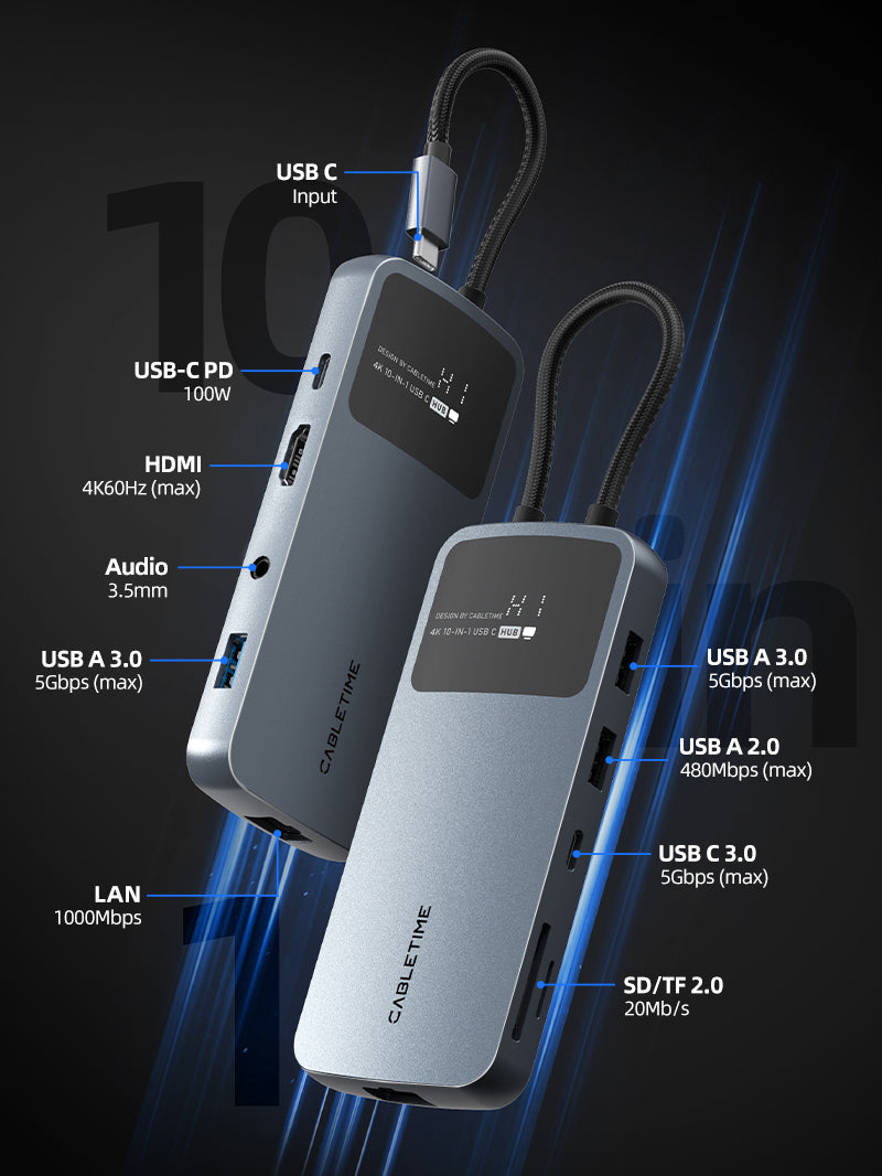 10 IN 1 USB C Hub Multiport Adapter with 4K60Hz HDMI Ethernet 