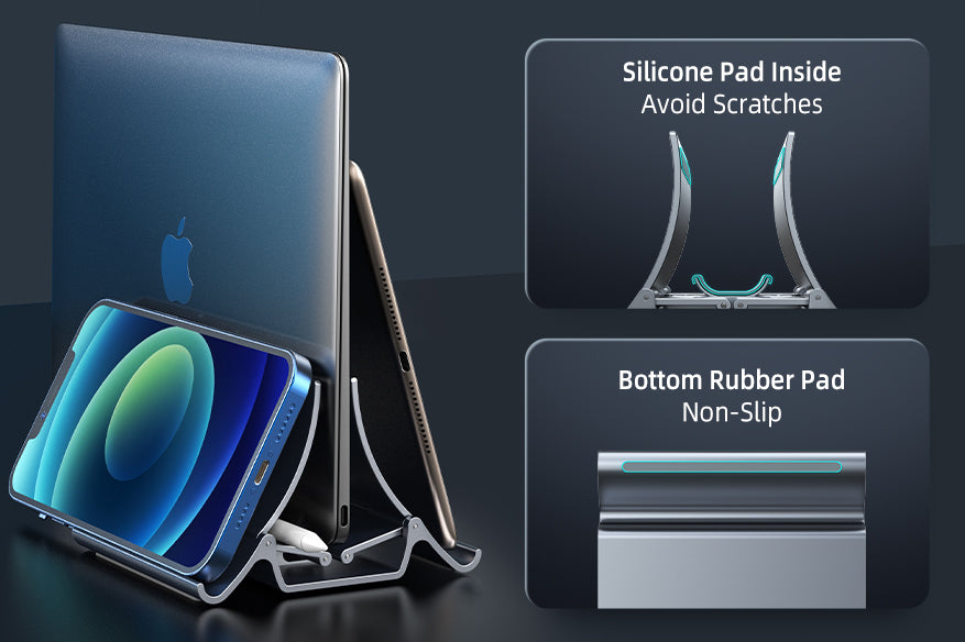 CABLETIME adjustable laptop and phone stand with silicone pads to prevent scratches and bottom rubber pad for non-slip stability