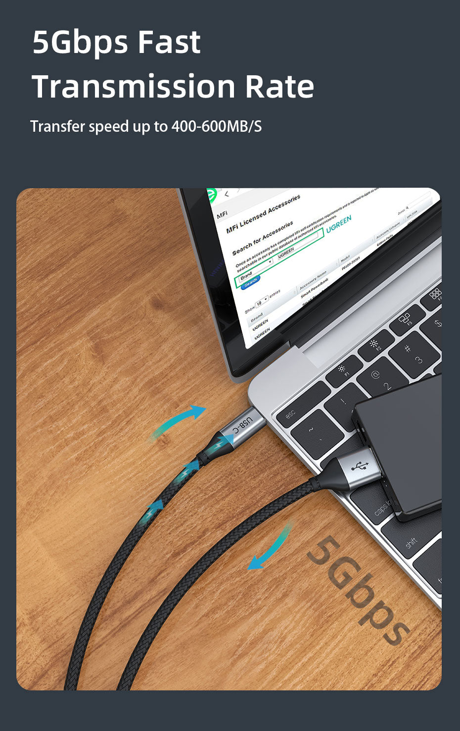 Superspeed 5Gbps USB 3.0 A to USB C Charge Cable 3m 