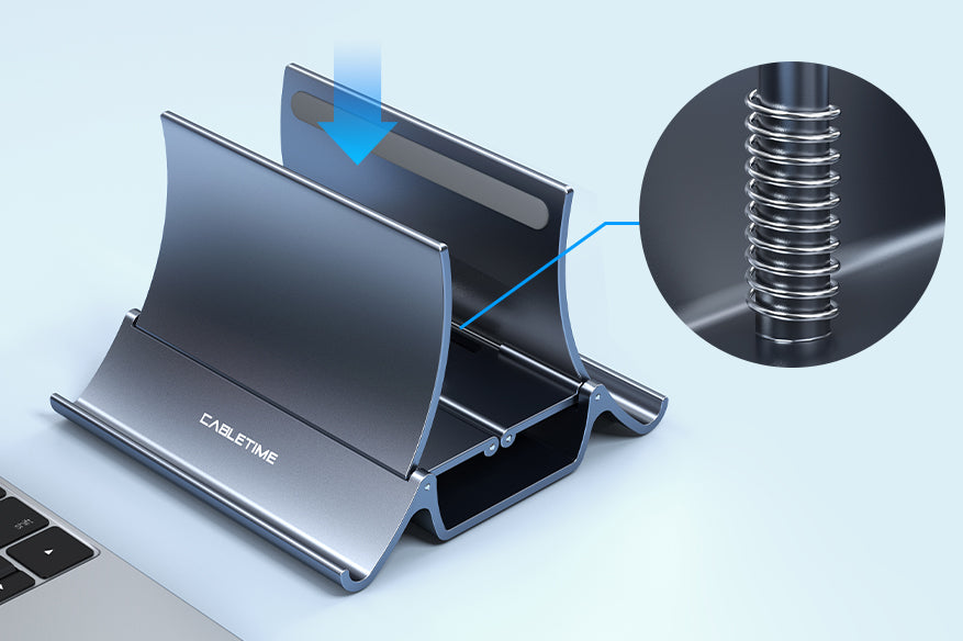 CABLETIME adjustable laptop stand with built-in spring mechanism for stable vertical support