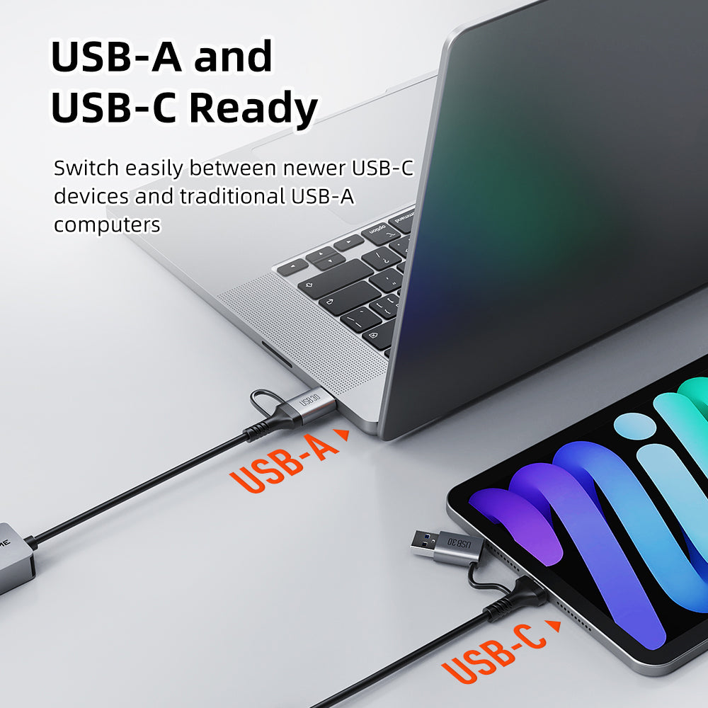 USB-C/A to 5GbE Ethernet Adapter – Dual USB 3.0 to RJ45 Network Adapter