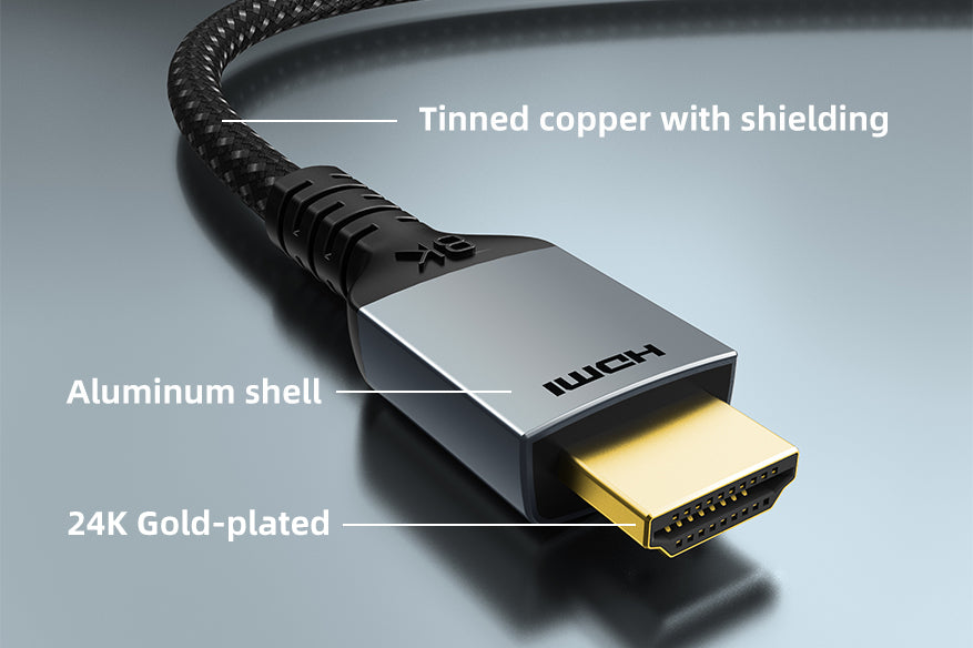 braided 8K hdmi 2.1 cable with durable aluminum shell and 14k Gold-plated connector

 