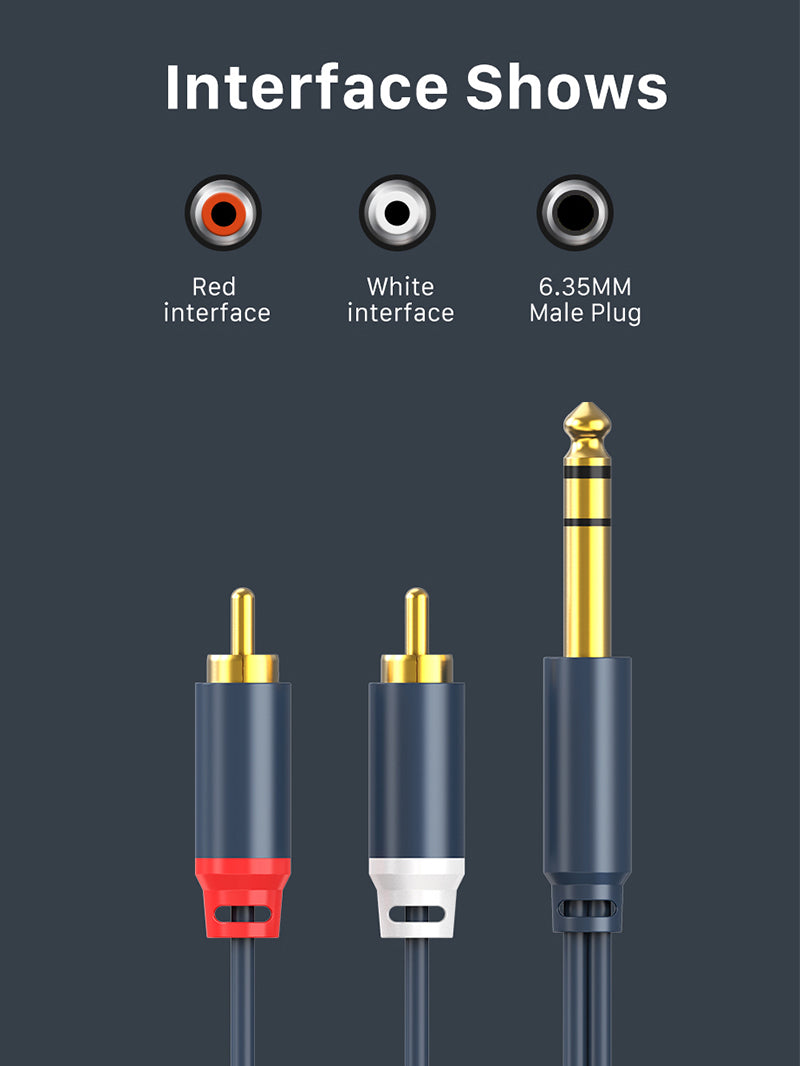 Bulk 1/4 inch (6.35mm) Stereo Jacket to Dual RCA Audio Y Cable 