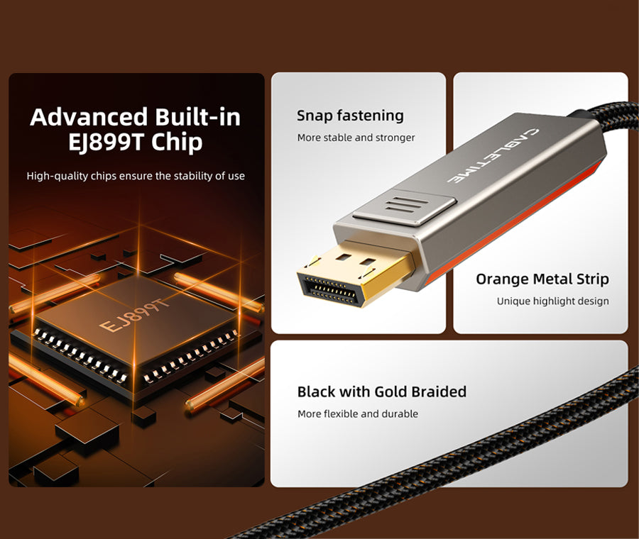 Cable CABLETIME MW-CC23L USB-C bidireccional a DisplayPort 8K 60Hz 2mts