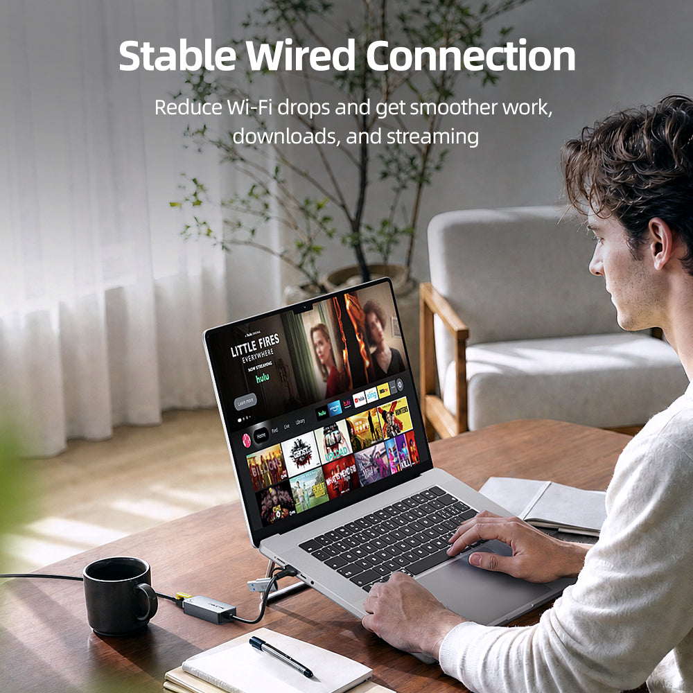 USB-C/A to 5GbE Ethernet Adapter – Dual USB 3.0 to RJ45 Network Adapter