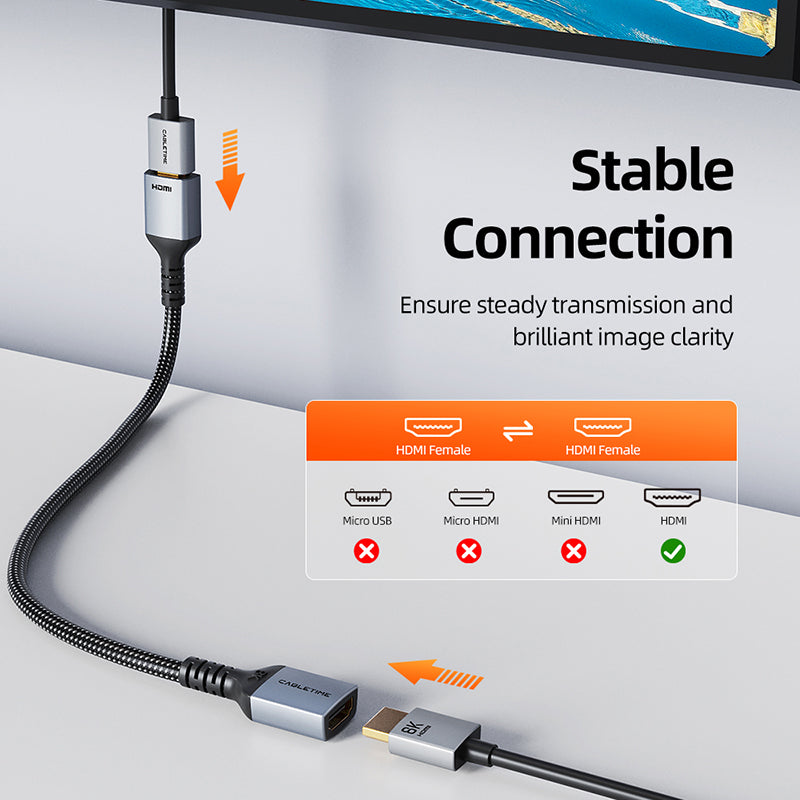 8K60Hz HDMI 2.1 forlængerkabel 48Gbps han-til-hun-adapter til PS5, Xbox, TV Stick, Monitor, Projektor