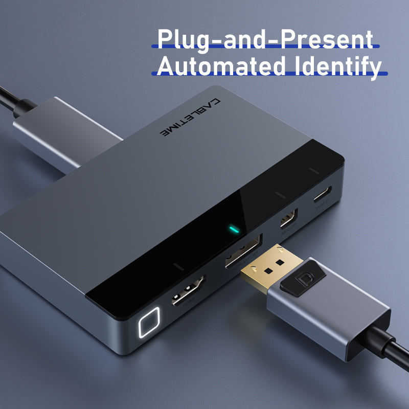 4-in-1 4K@60Hz HDMI Umschalter – Automatische Umschaltung zwischen USB-C/HDMI/DP/Mini DP und HDMI