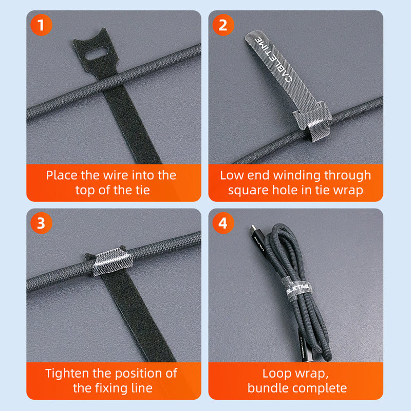 Reusable Hook and Loop Cable Ties for Desk, PC and Office Wire Organization (5 Pack)