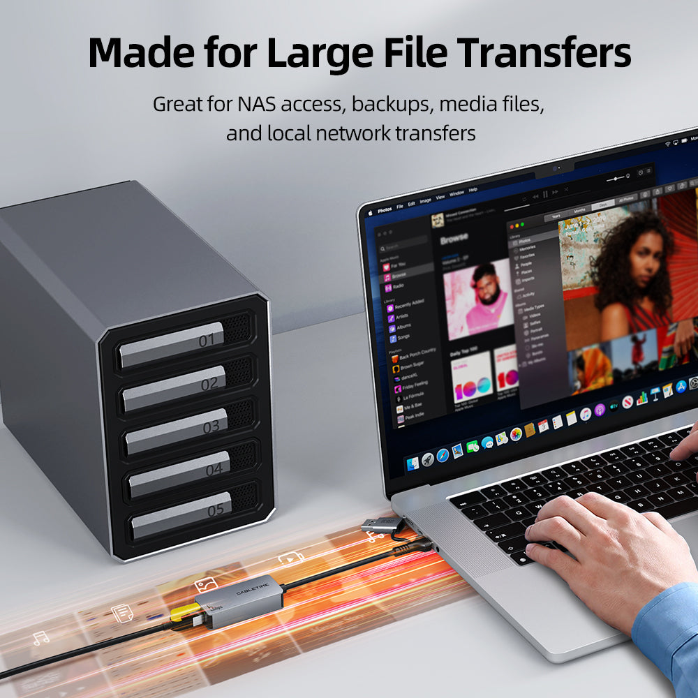 USB-C/A to 5GbE Ethernet Adapter – Dual USB 3.0 to RJ45 Network Adapter