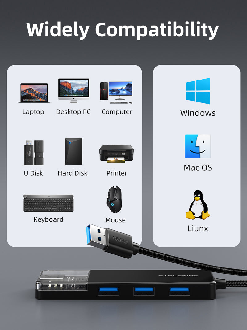 HUB Extension multi-hub USB 3.0 haute vitesse 4 ports avec