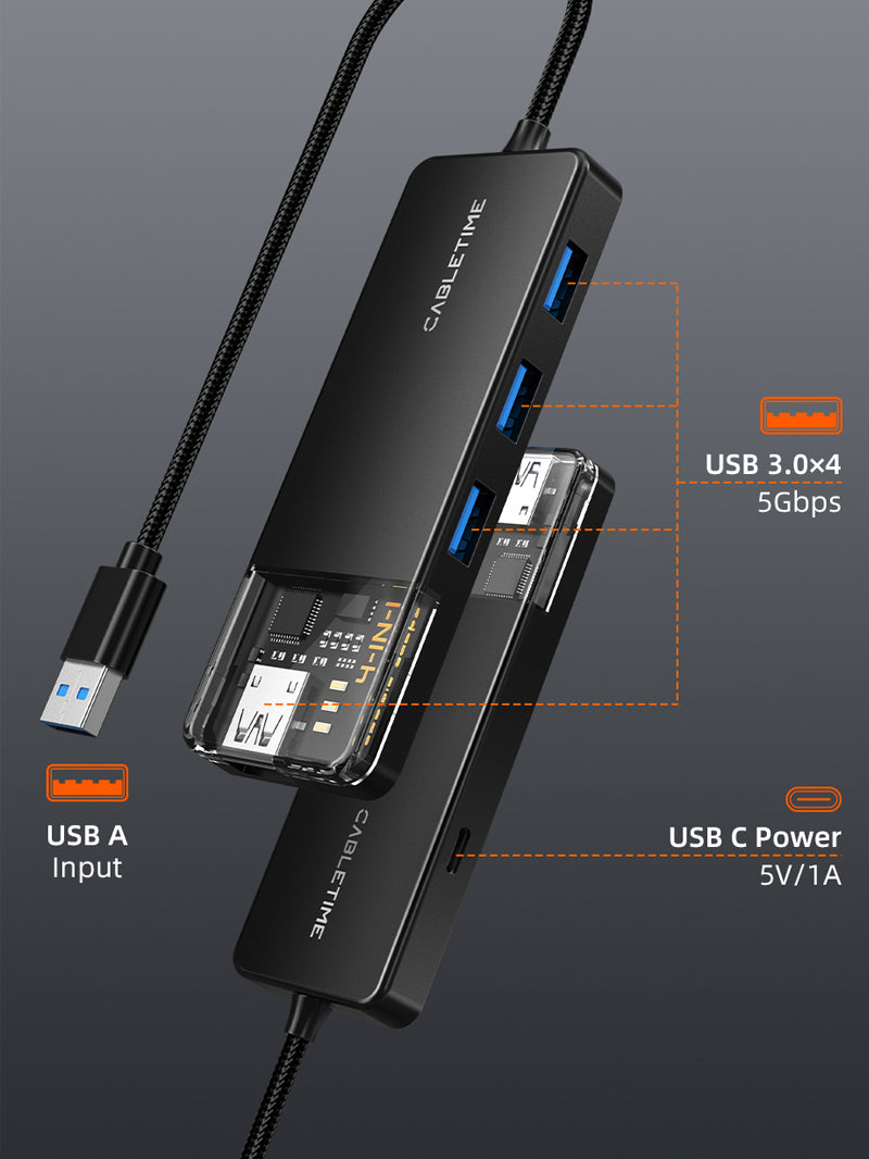 4 Port USB 3.0 Hub - USB Type-A Hub with 1x USB-C & 3x USB-A Ports  (SuperSpeed 5Gbps) - USB Bus Powered - USB 3.2 Gen 1 Adapter Hub -  Portable/Laptop