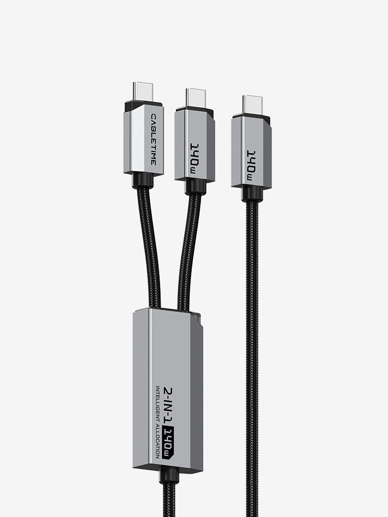 2-i-1 140W USB-C til dobbelt USB-C-kabel til MacBook Pro, iPad, iPhone 17 (1,5 m)