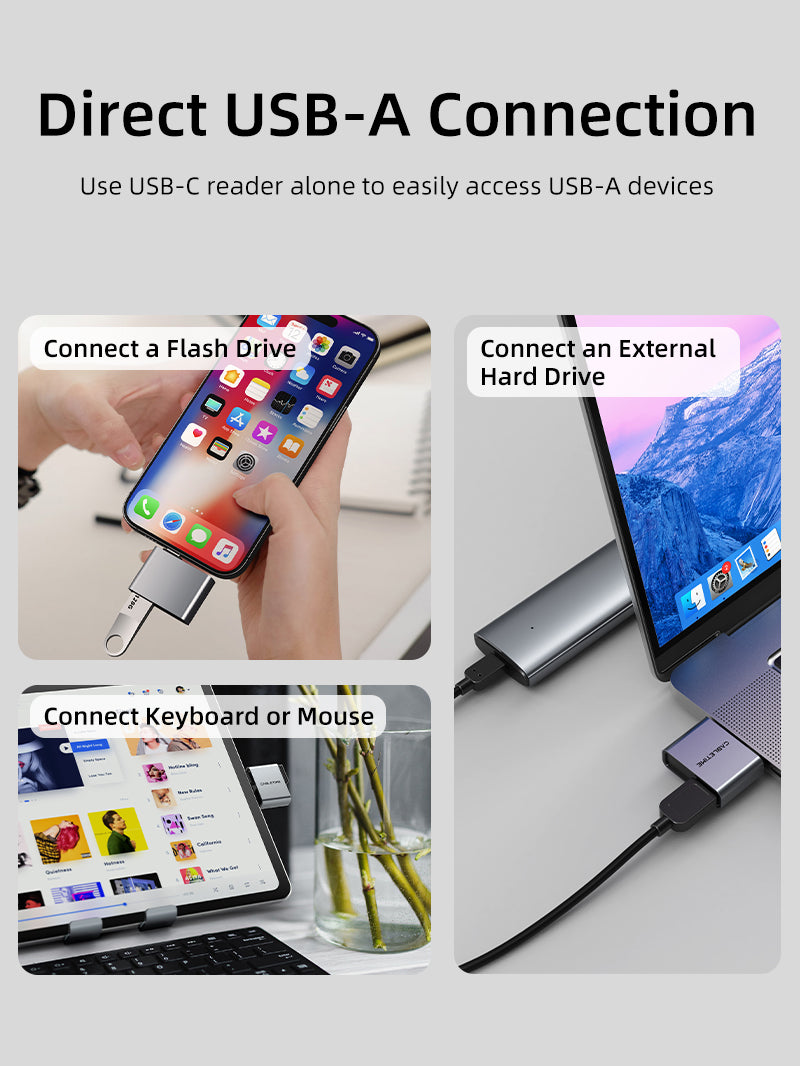 Use USB-C Reader Alone to Easily Access USB-A Devices
