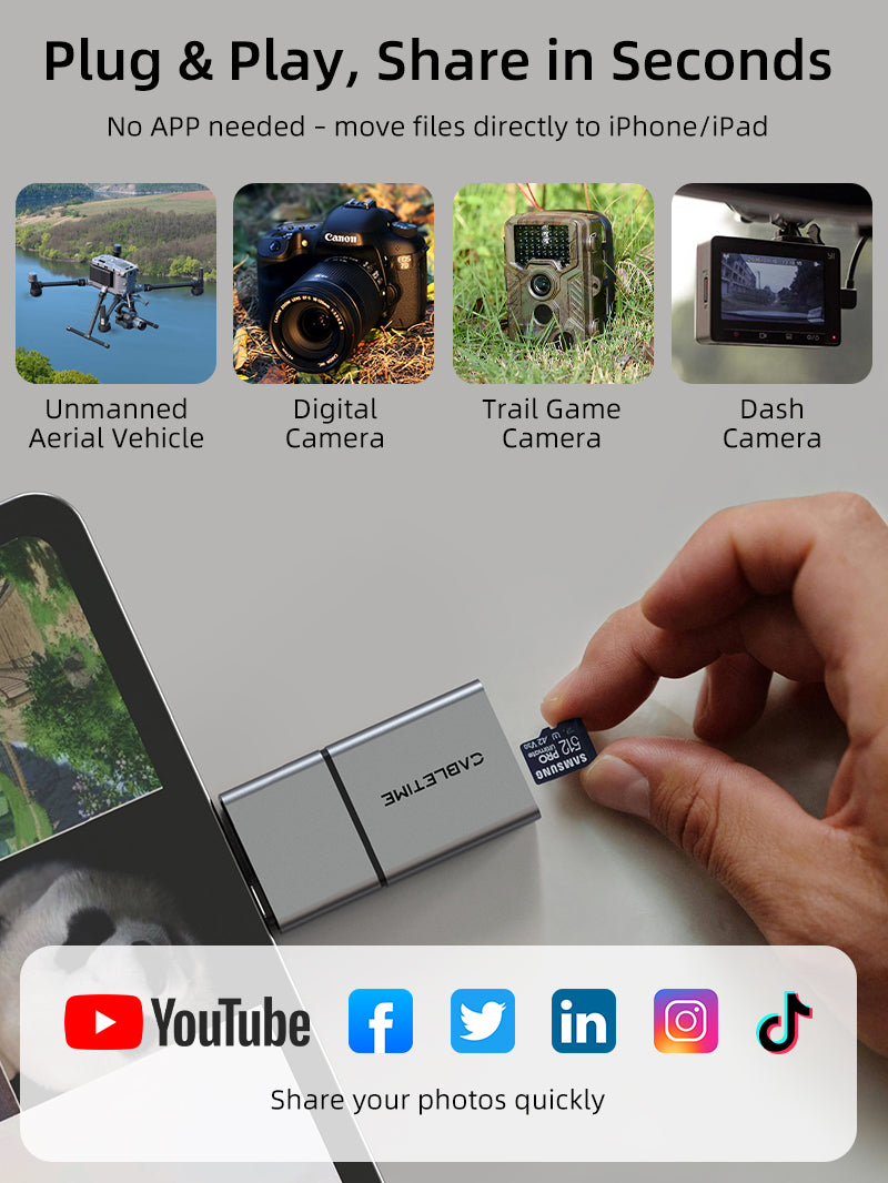 No App Needed – usb type c micro sd card reader Move Files Directly to iPhone/iPad
