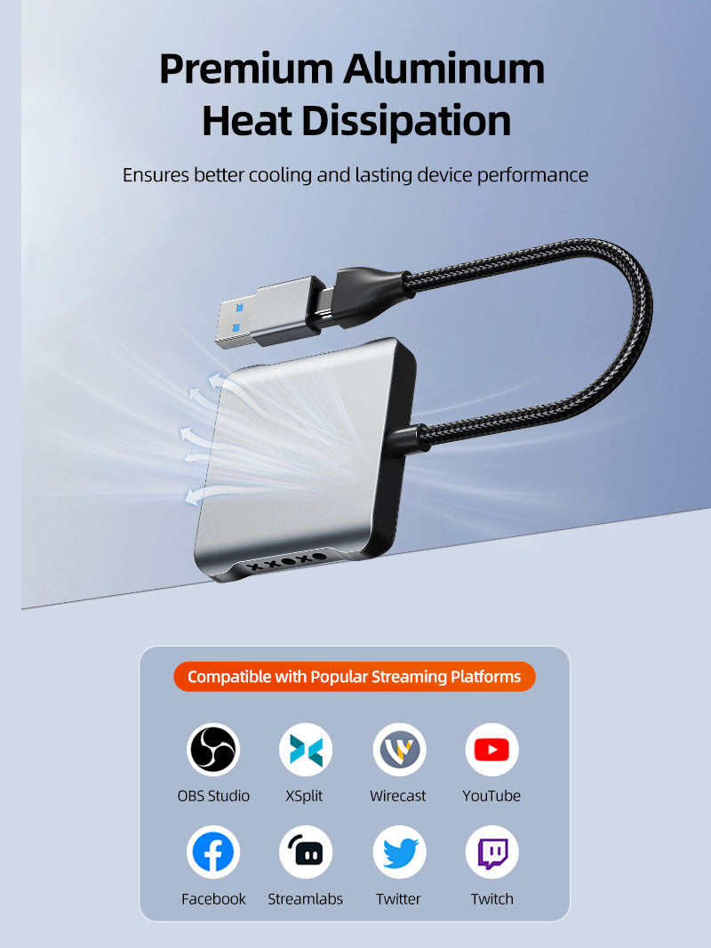 USB 3.0 HDMI Capture Card 1080P60 with 4K Loop Out for Streaming & Gaming