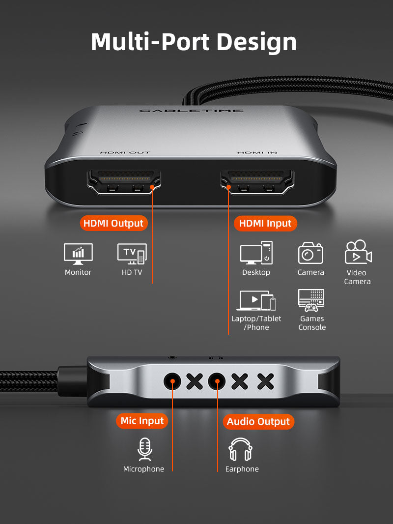 USB 3.0 HDMI Capture Card 1080P60 with 4K Loop Out for Streaming & Gaming