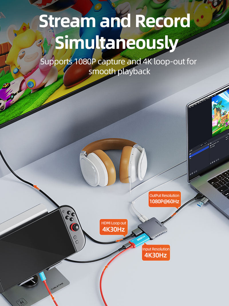 USB 3.0 HDMI Capture Card 1080P60 with 4K Loop Out for Streaming & Gaming