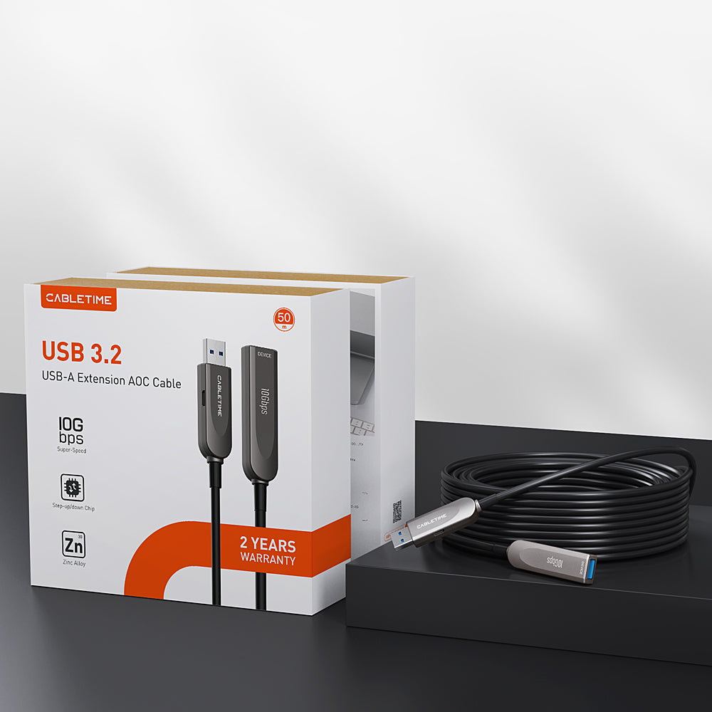 كابل USB-A إلى USB-C نشط من الألياف الضوئية بسرعة 10 جيجابت في الثانية، كابل بيانات USB 3.2 طويل المسافة للكاميرا، والواقع الافتراضي، واستخدام المؤتمرات الصناعية