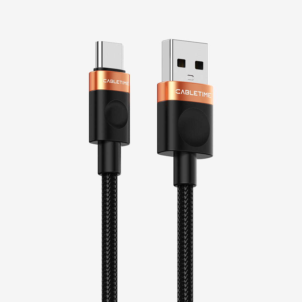 CABLETIME 2A USB-A to USB-C Braided Charging Cable, 10W, 480Mbps, 1m | CT-AMCM2A-AOB1 — product details