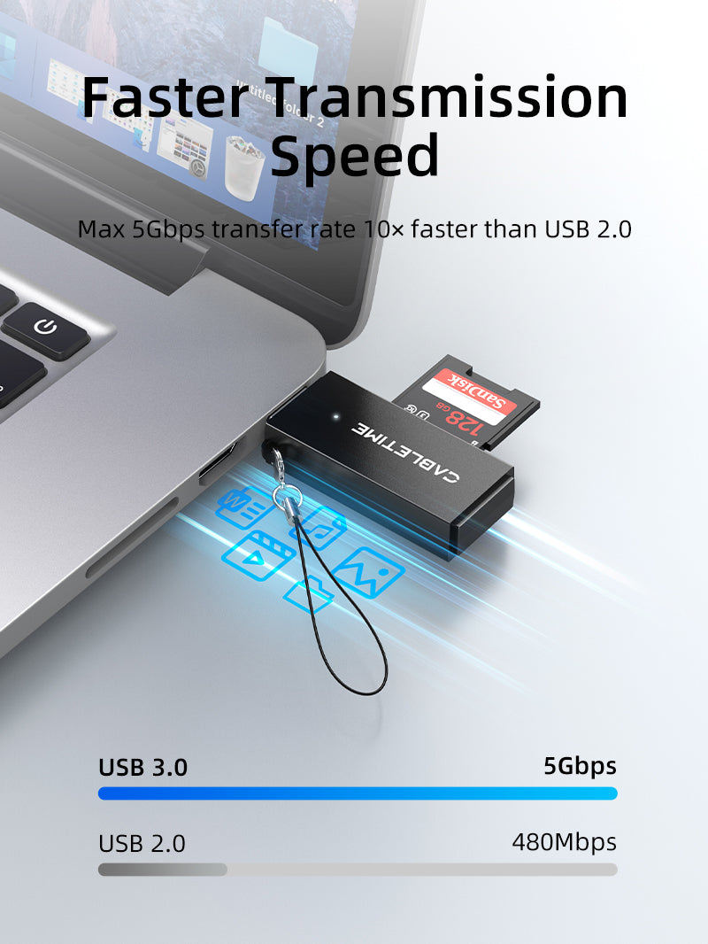 Портативный USB 3,0 A для чтения карт памяти SD