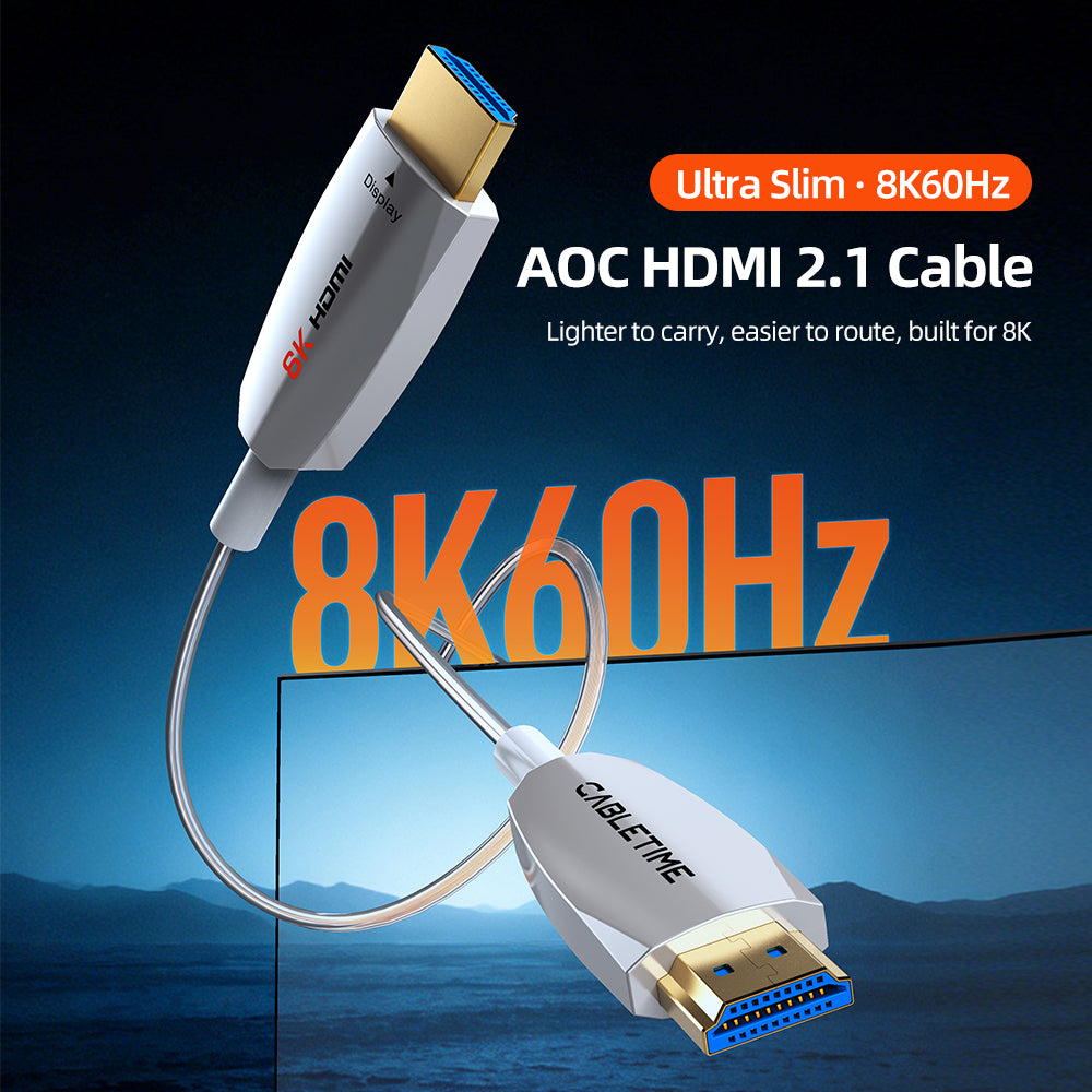 AOC アクティブ オプティカル HDMI 2.1 ケーブル 8K 60Hz 48Gbps HDR