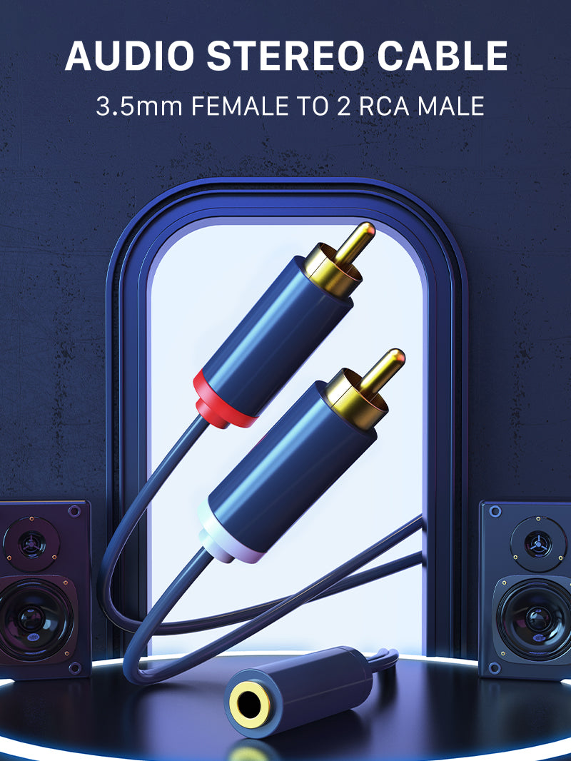 3.5mm Female to 2 RCA Male Cable Audio Y Adapter 