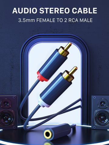 3.5 ، أنثى إلى 2 RCA ذكر كابل الصوت Y محول