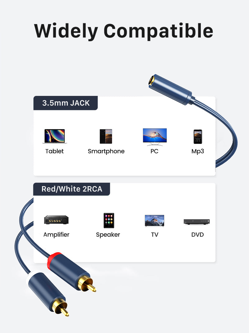 3.5mm Female to 2 RCA Male Cable Audio Y Adapter 