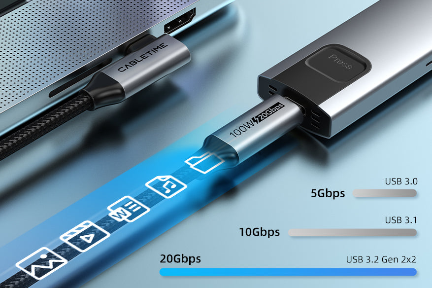 USB-C 3.2 Gen2 cable provides up to 20Gbps data transfer