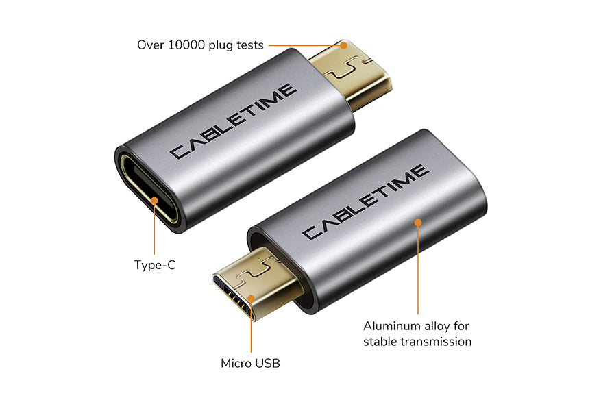2 Adattatori Da Micro USB A USB-C - Connettori Micro-B A Tipo C Per Ricarica E Sincronia