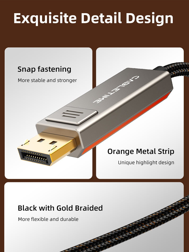 6.6 قدم 8K 60Hz ثنائي الاتجاه USB من النوع C إلى كابل DisplayPort 4K 144Hz لماك بوك برو