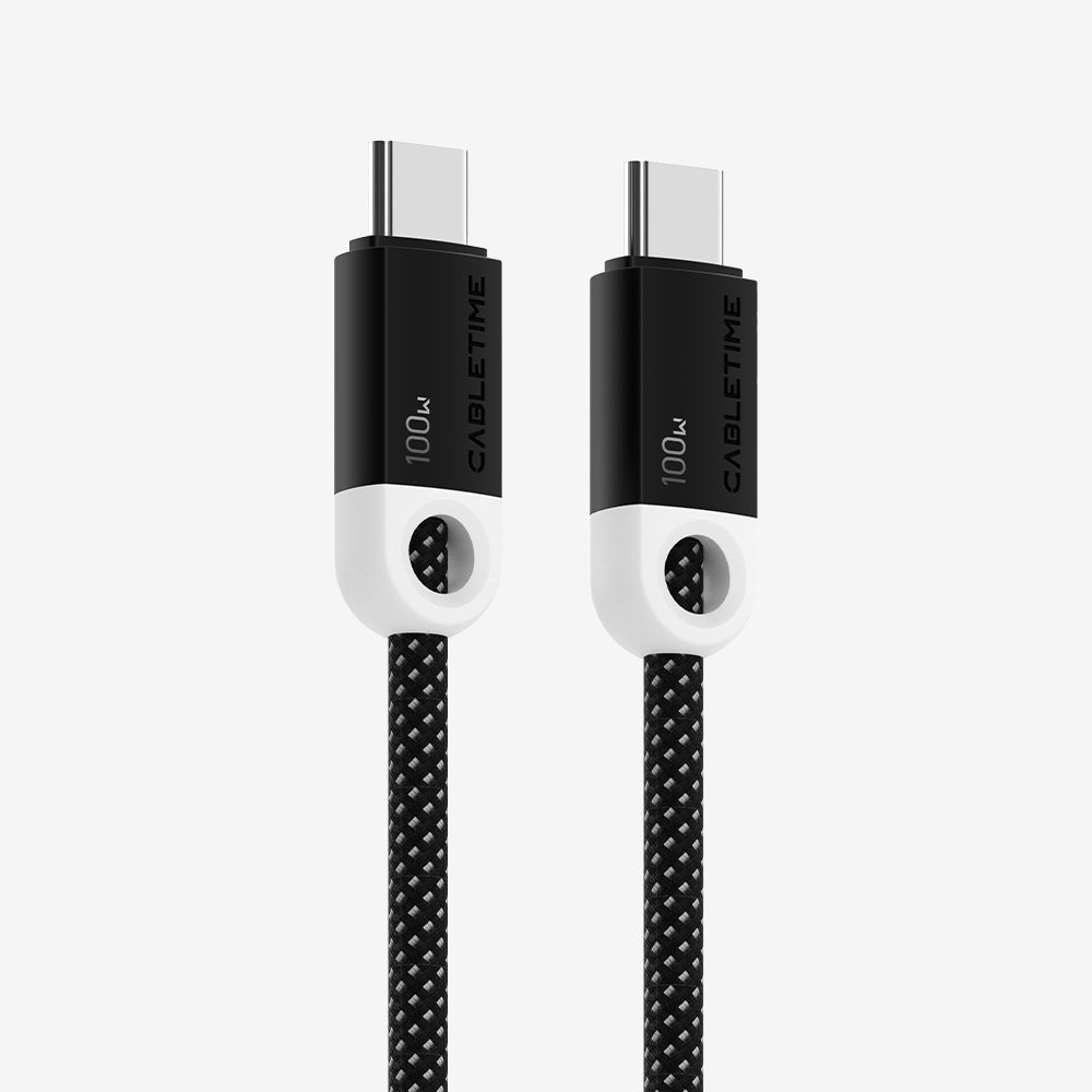 Black CABLETIME 100W USB-C to USB-C braided charging cable