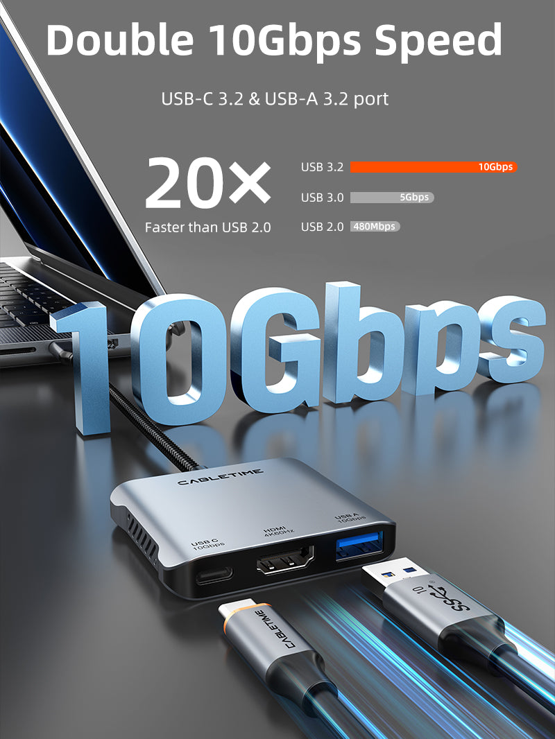 10Gbps 5 IN 1 USB C Hub with HDMI 4K 60Hz 140w Power Delivery 