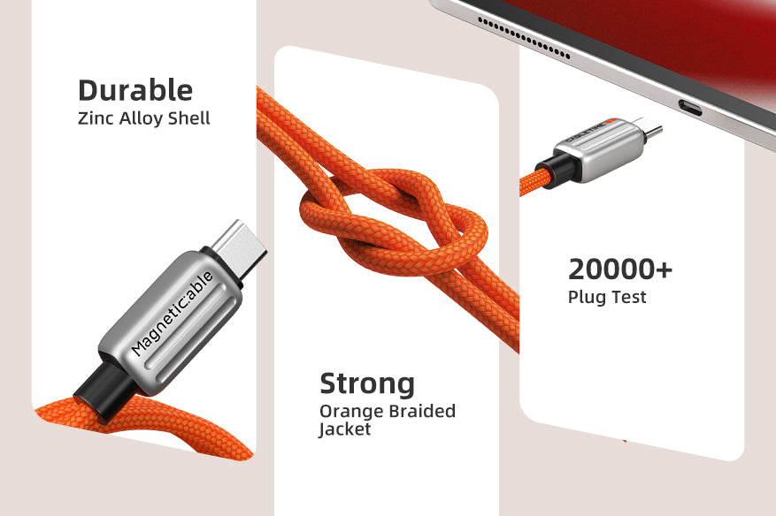Cable magnetico CABLETIME MW-CU06L USB-C a USB-C 240w de 2 mts Naranjado