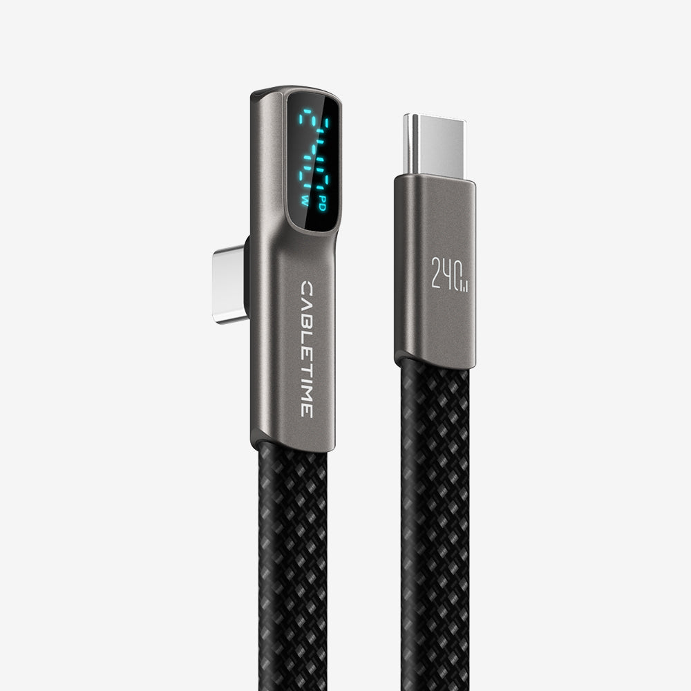 90° Right Angle 240W USB-C Cable with Digital Display, 1.2m