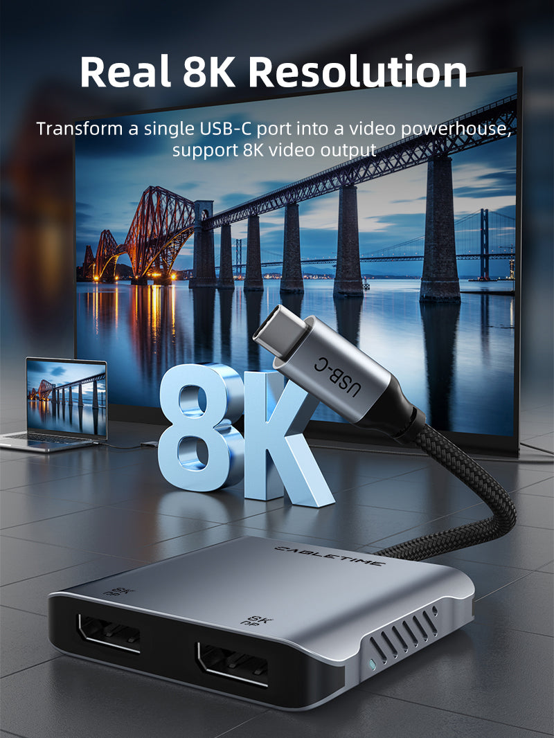 8K 4 IN 1 USB C to Dual DP Adapter Hub for Dell XPS 13 15,Lenovo ,Sumsung Chromebook - CABLETIME