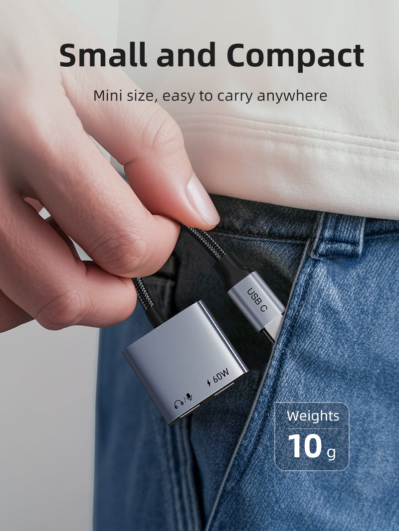 USB C Splitter 2-in-1 USB C to Dual USB C Headphone and Charger Adapter 