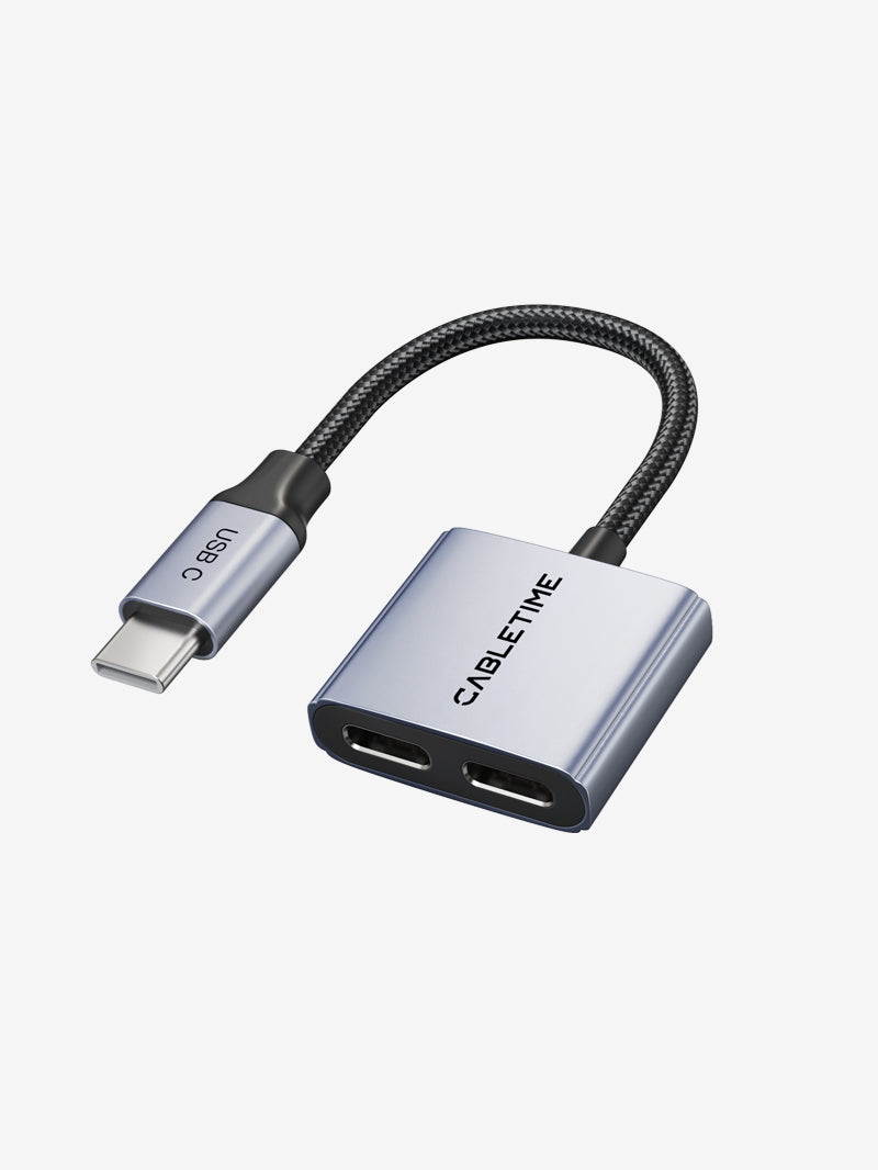 USB C Splitter 2-in-1 USB C to Dual USB C Headphone and Charger Adapter 