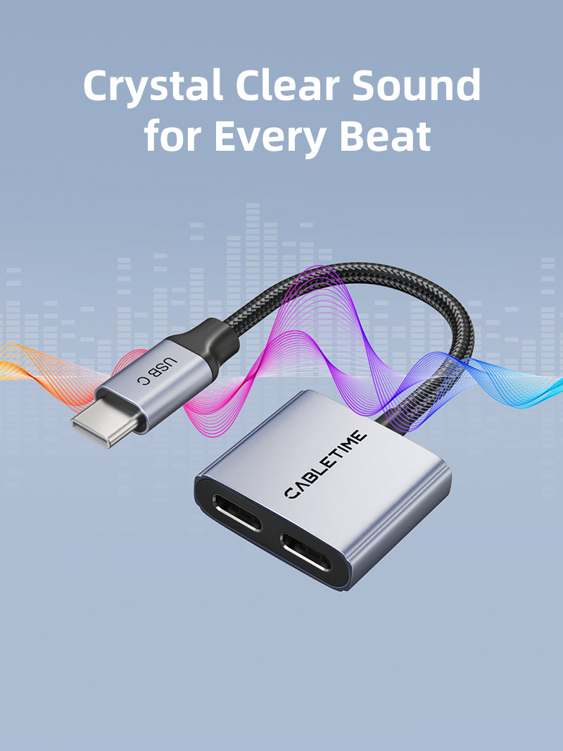 USB C Splitter 2-in-1 USB C to Dual USB C Headphone and Charger Adapter 
