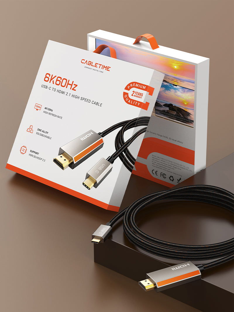 Zinc Alloy USB C Male to HDMI Male 8K Cable Cord 4K 120Hz for MacBook Pro 