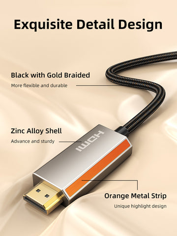 Liga de zinco USB C macho para HDMI cabo 8K macho 4K 120Hz para MacBook Pro