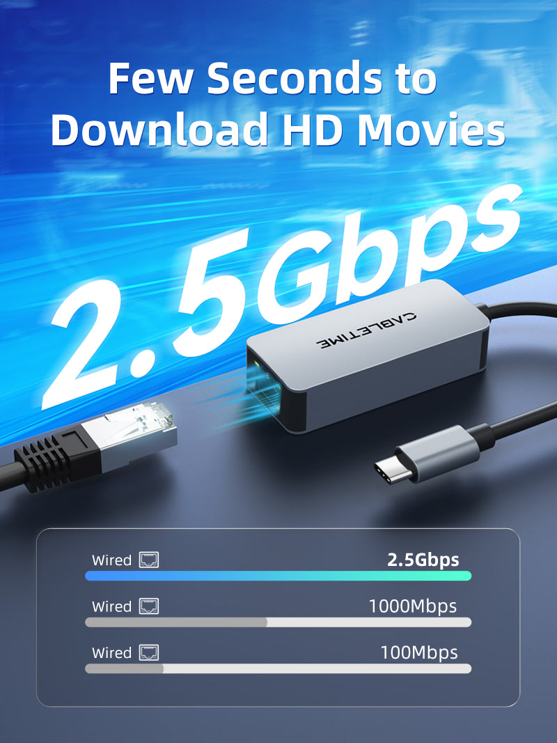 USB 3.1 Type C to 2.5G Rj45 Ethernet Lan Adapter for MacBook Pro/Air, iPad Pro,Dell XPS, Surface Laptop, Mac 