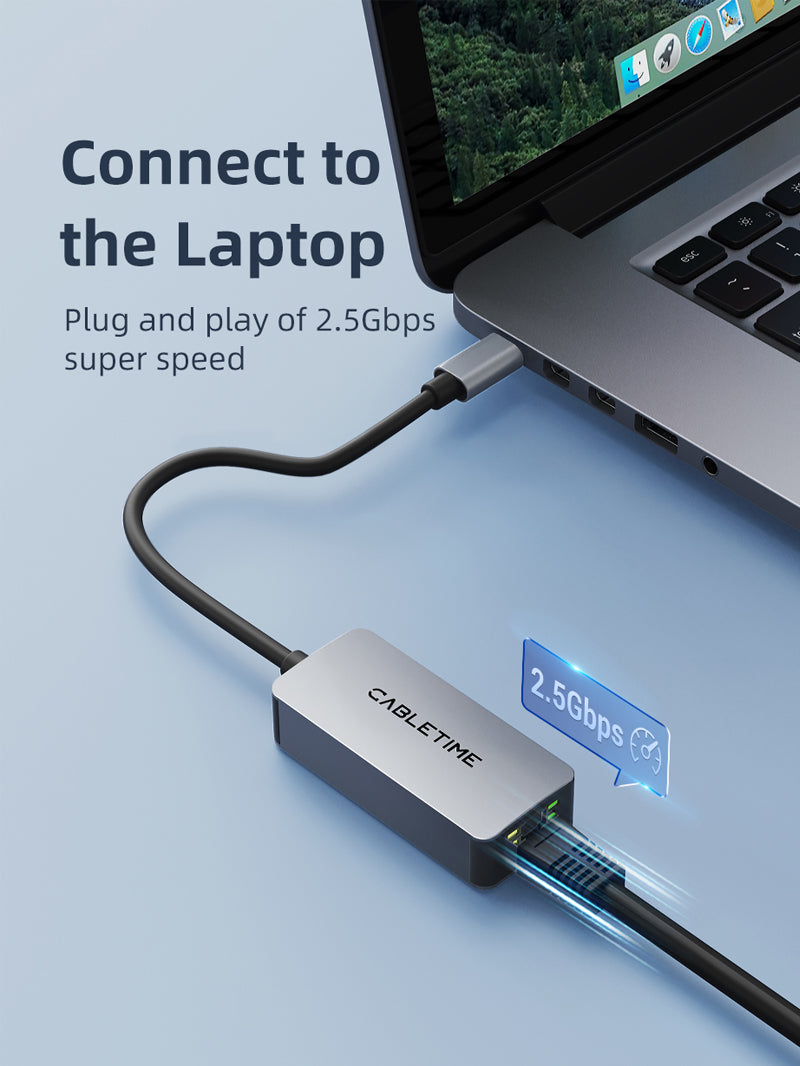 USB 3.1 Type C to 2.5G Rj45 Ethernet Lan Adapter for MacBook Pro/Air, iPad Pro,Dell XPS, Surface Laptop, Mac 