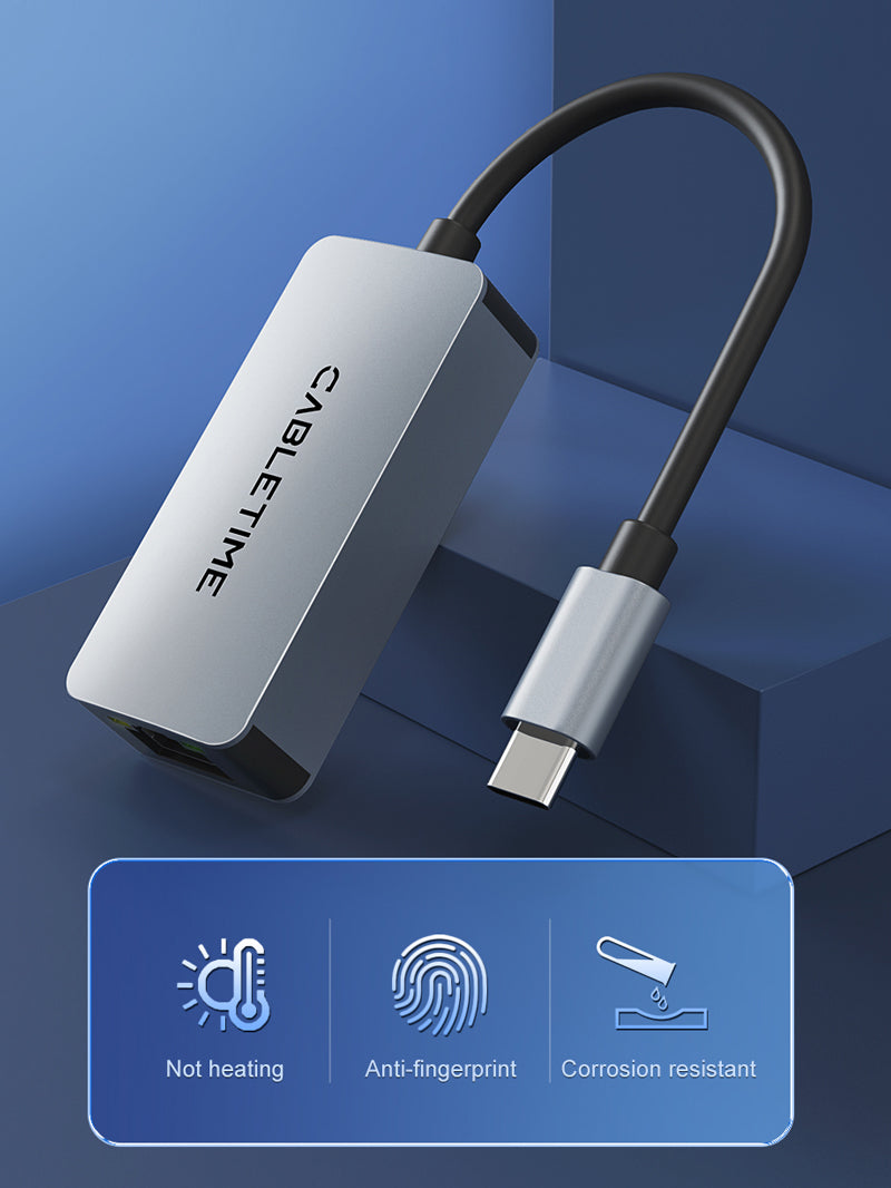 USB 3.1 Type C to 2.5G Rj45 Ethernet Lan Adapter for MacBook Pro/Air, iPad Pro,Dell XPS, Surface Laptop, Mac 