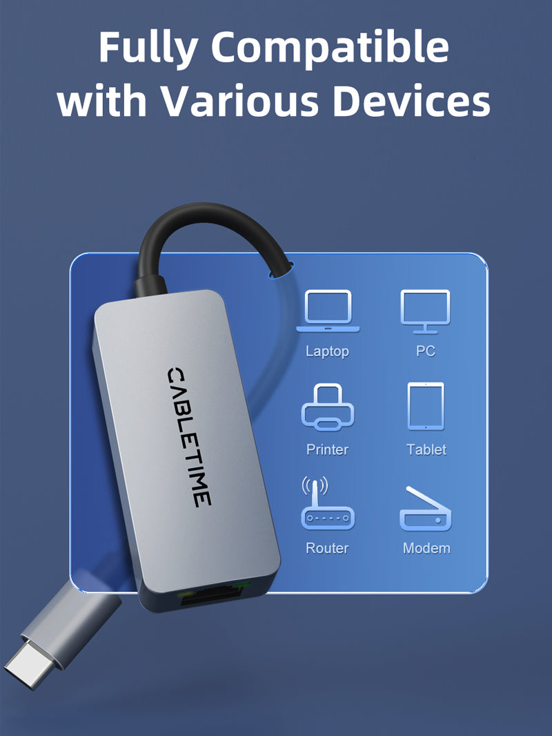 Adaptateur Type C vers RJ45 GIGABIT Ethernet PC, Mac, Tablettes et  Smartphones