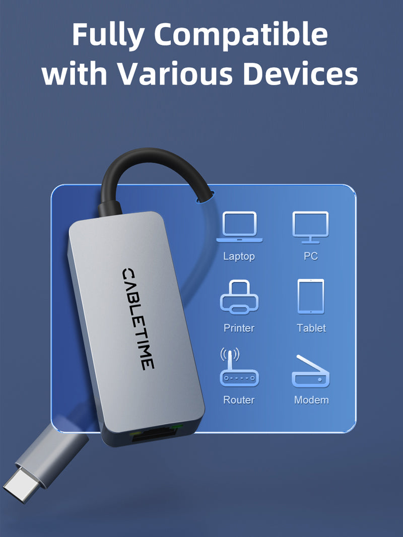 USB 3.1 Type C to 2.5G Rj45 Ethernet Lan Adapter for MacBook Pro/Air, iPad Pro,Dell XPS, Surface Laptop, Mac 