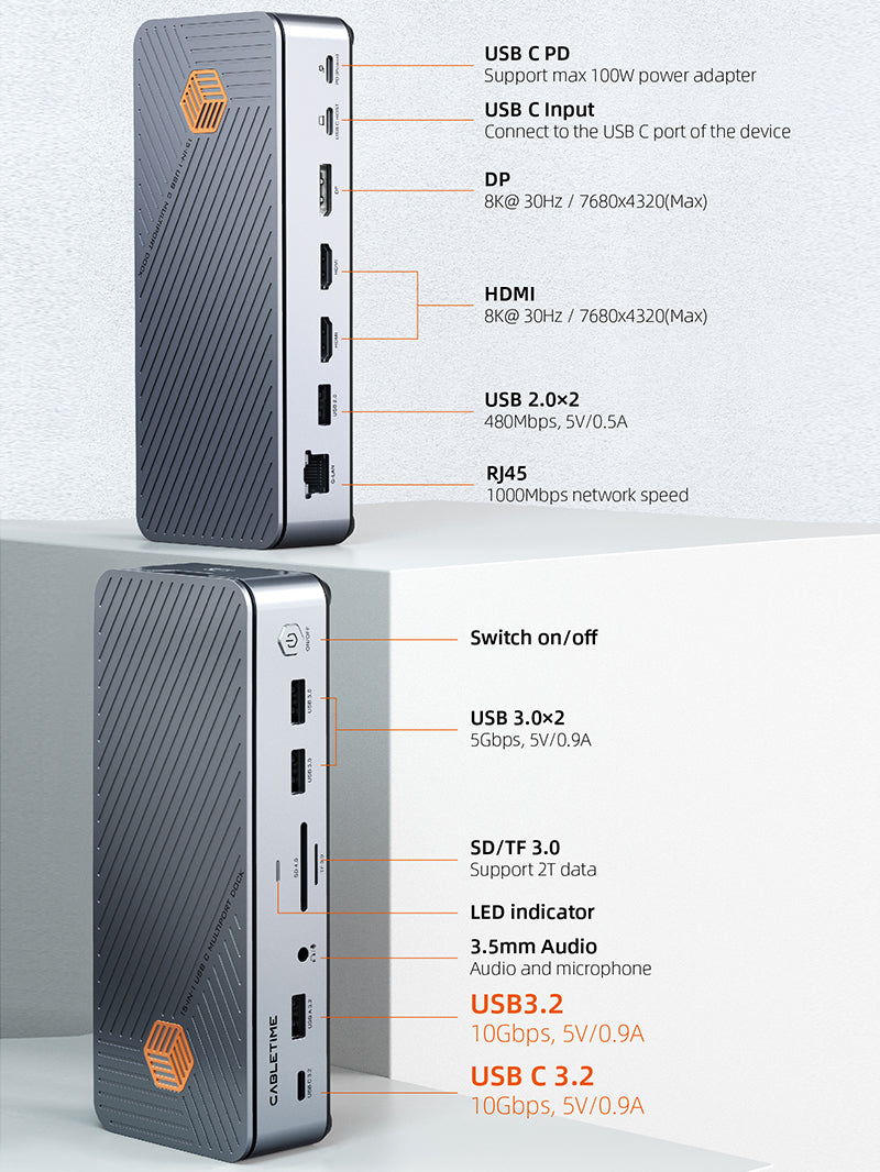 8K USB Laptop Docking Station Dual HDMI Three Monitors for ASUS Dell MacBook 